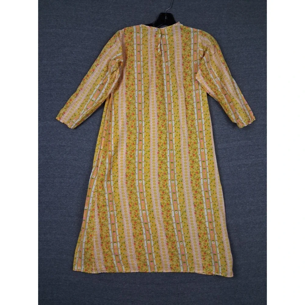 VTG Womens Nightgown 12 Yellow Floral Lace Trim Cottage Core Grandma Prairie US